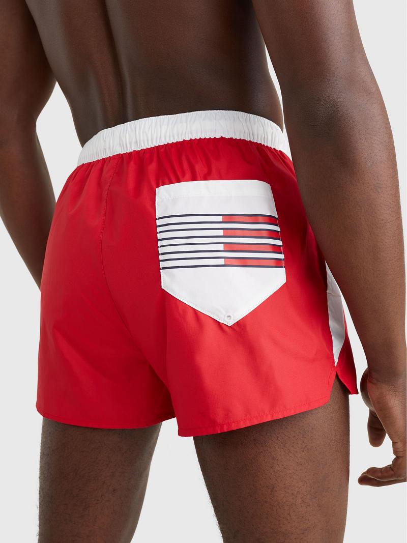 Férfi Tommy Hilfiger Regular fit hilfiger swim trunk Úszóruhák Piros Fehér | HU 891YXF